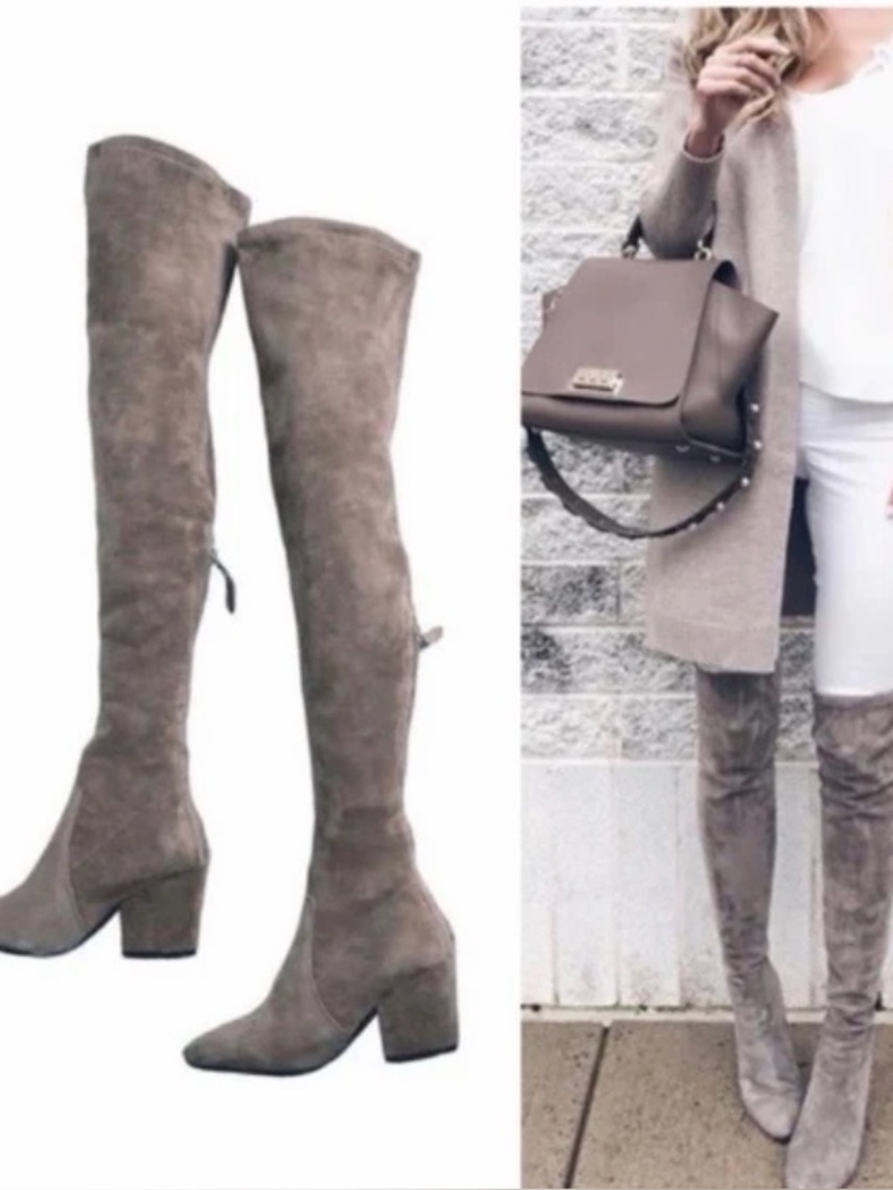 Women's Over-the-Knee Suede Block Heel Boots - Taupe size 8 zip up
